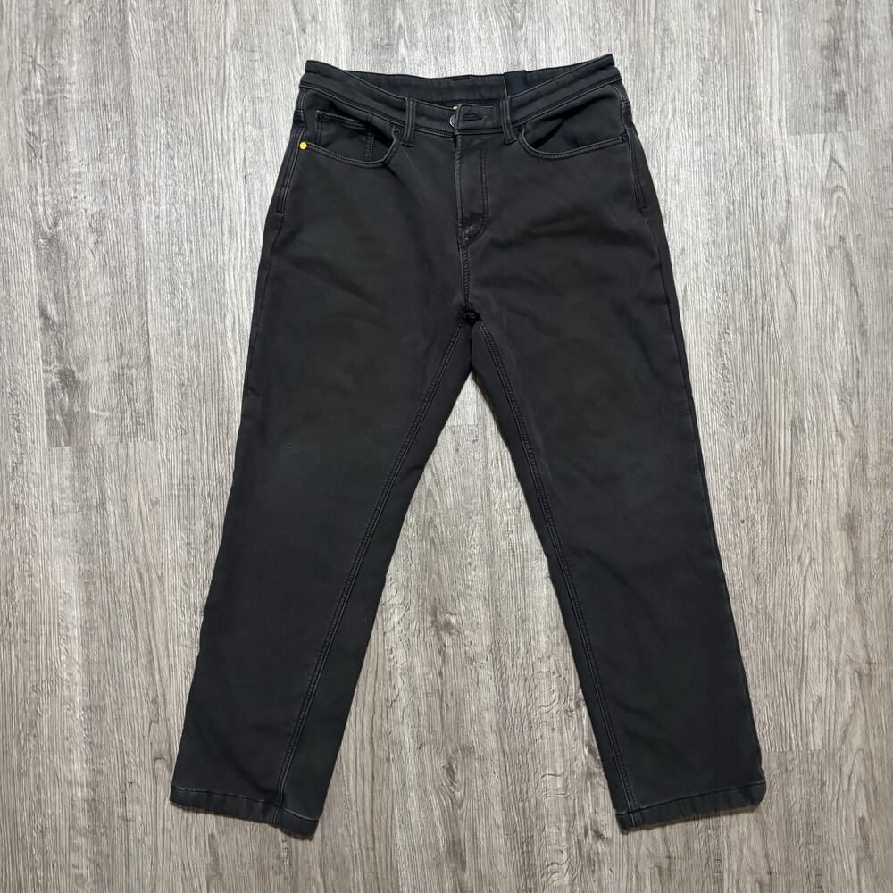 CAT Men's Black Straight Jeans Fleece Lined Denim Stretch Pockets Logo